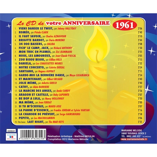 Le CD de votre anniversaire - année au choix de 1924 à 1962
