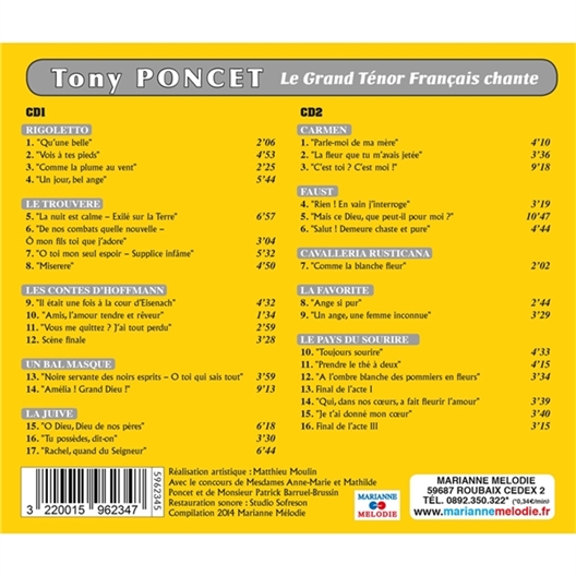 Tony PONCET : Le Grand Ténor Français chante
