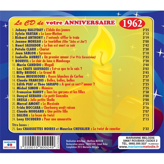 Le CD de votre anniversaire - année au choix de 1924 à 1962